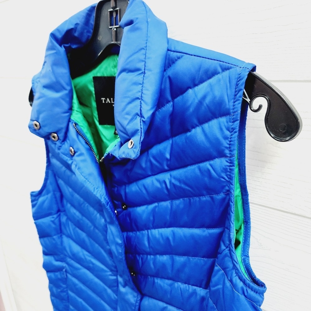 Talbots Down Filled Blue Puffer Vest Chevron Quilted Snap Zip Front Small Petite - Picture 3 of 7